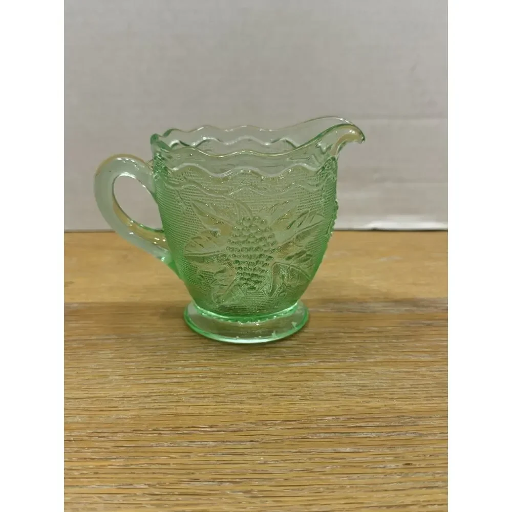 Westmoreland Glass Creamer Pitcher Stippled Grape Uranium Glass